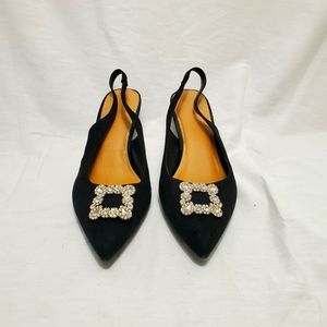 Est 1946  11W Black Suede embellished Kiten heel slingbacks